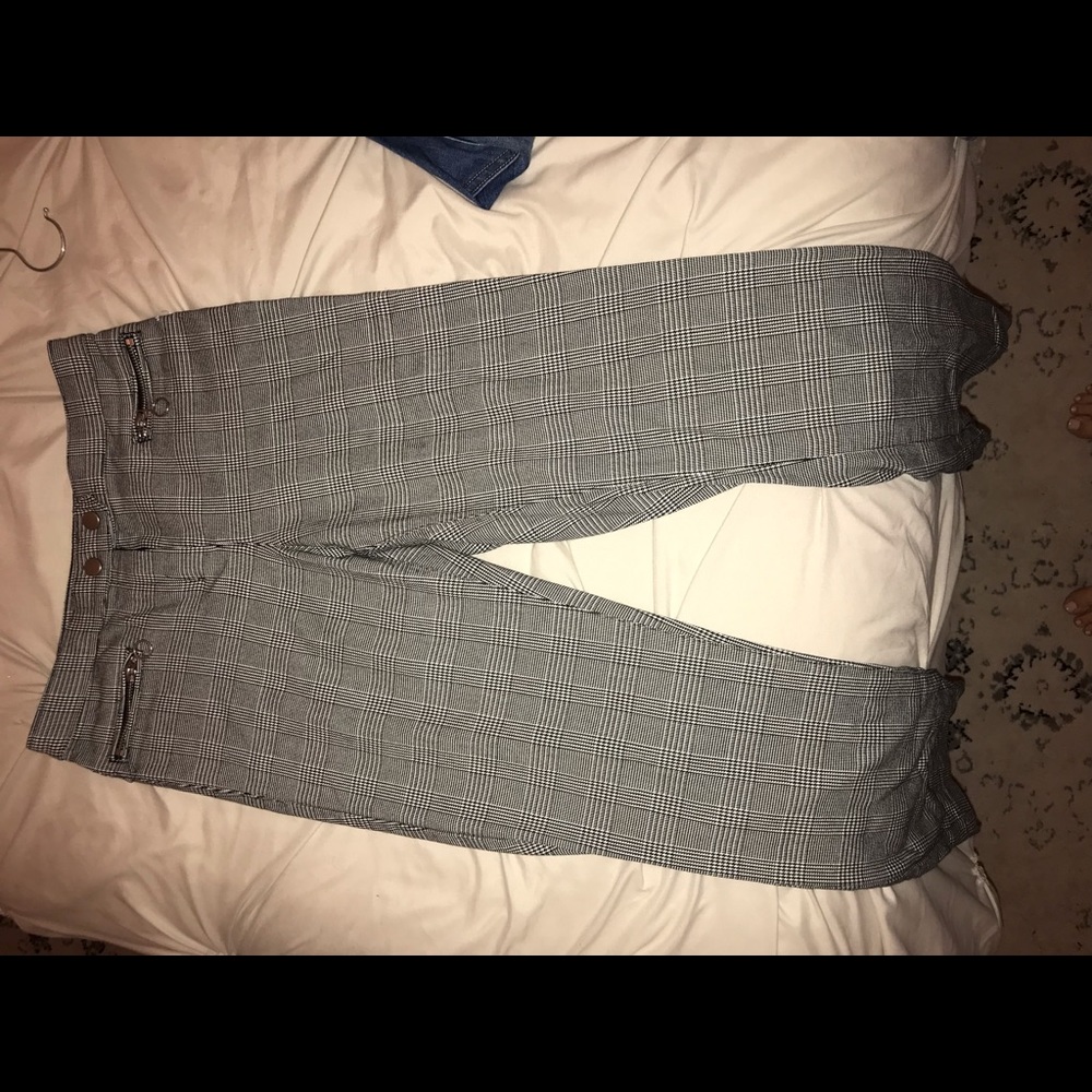 Checkered moto skinny pants